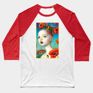 Pop Surrealism Painting of flowers California Poppy girl botanical floral poppies Baseball T-Shirt